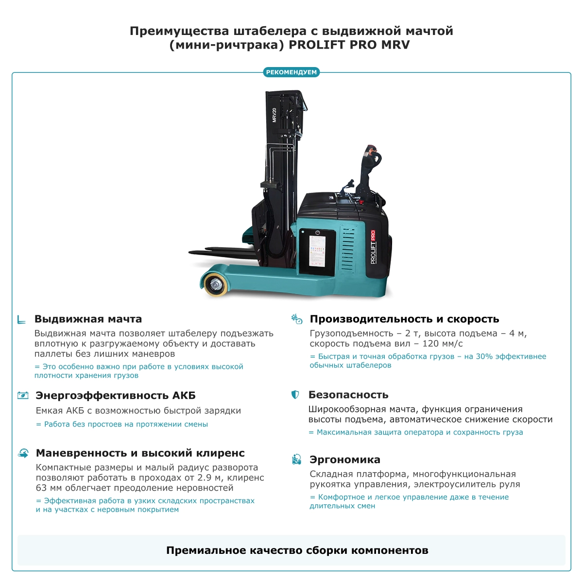 Штабелер с выдвижной мачтой (мини-ричтрак) PROLIFT PRO MRV 2040 li-ion