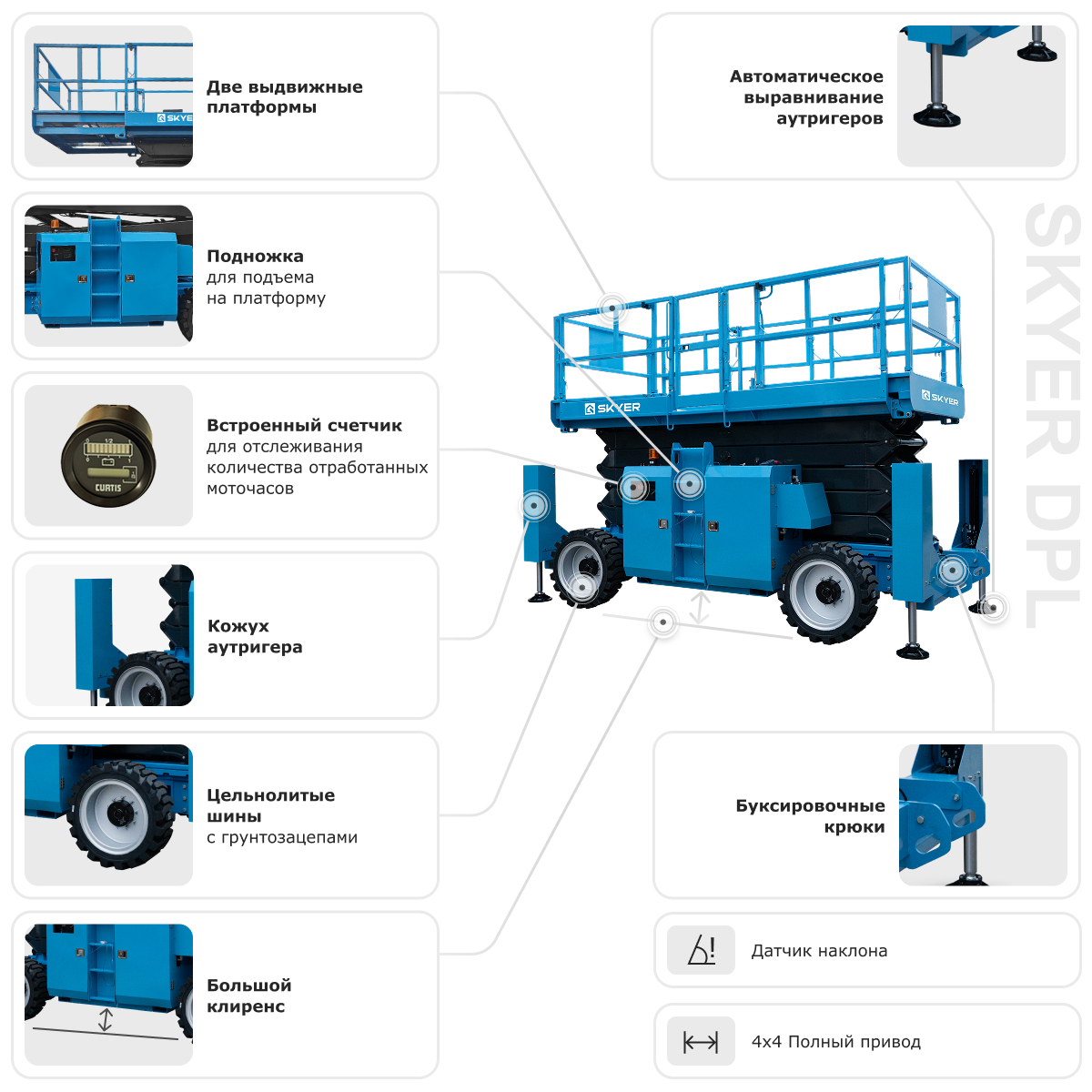 Подъемник самоходный дизельный ножничный с выдвижными платформами SKYER DPL1868