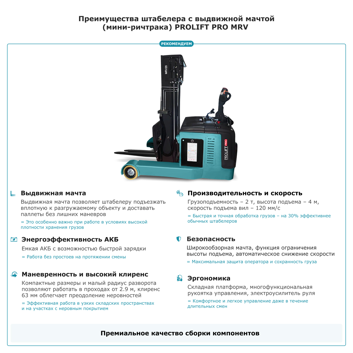 Штабелер с выдвижной мачтой (мини-ричтрак) PROLIFT PRO MRV 2040 li-ion