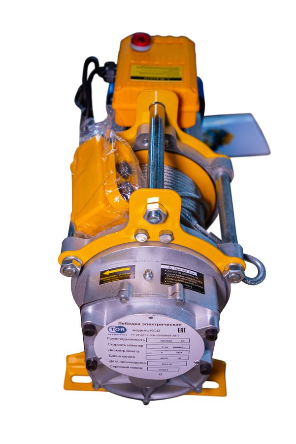 Лебедка электрическая  300/600кг  40/20м с канатом 220В алюминиевый корпус TOR KCD (TSA)