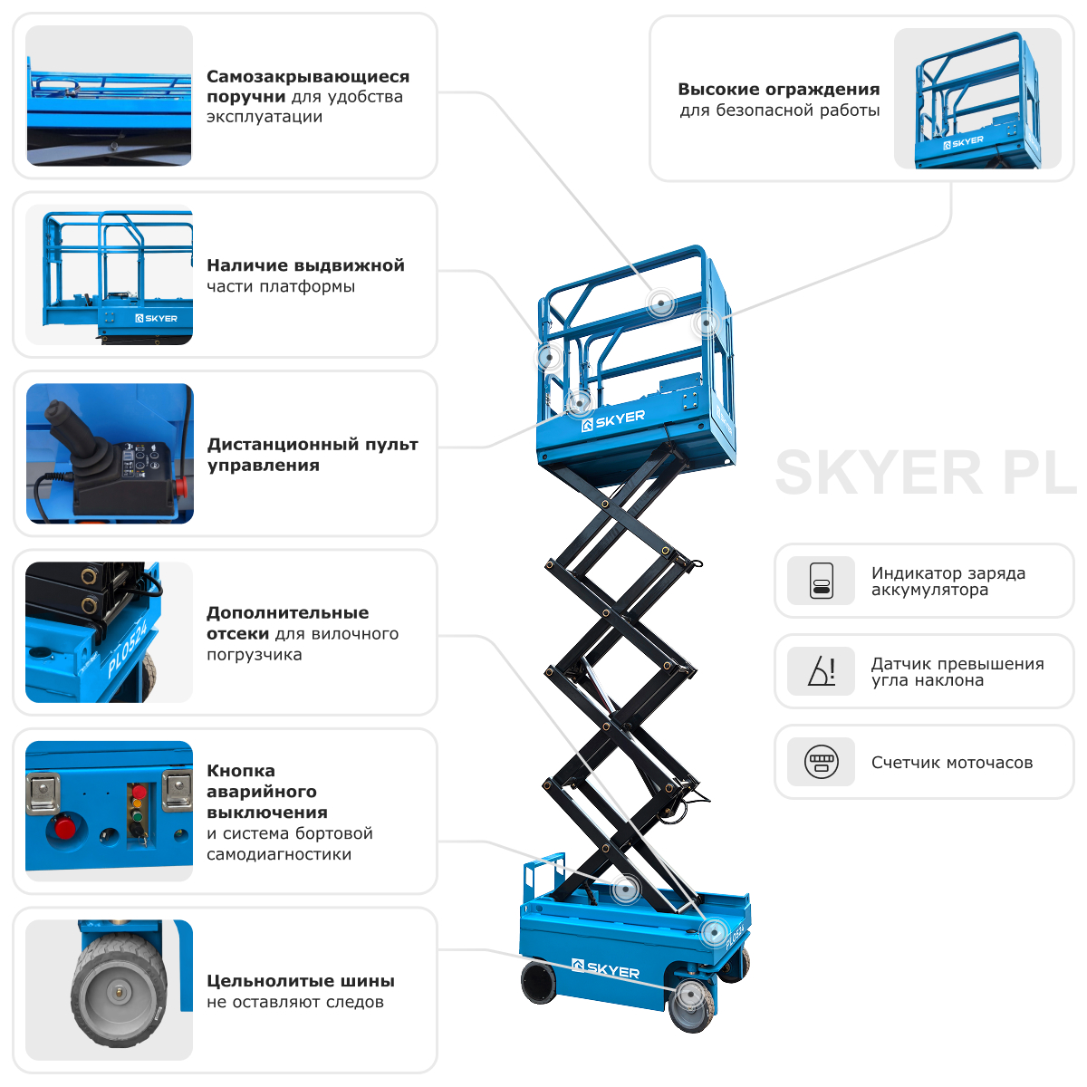 Самоходный ножничный подъемник SKYER PL0524 с выдвижной платформой (узкая база)