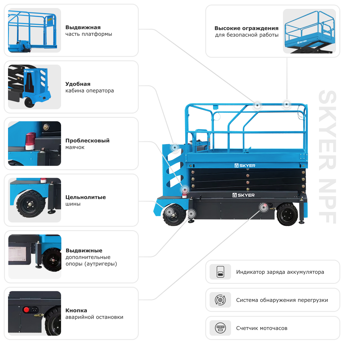 Подъемник самоходный электрический ножничный с кабиной SKYER NPF1305