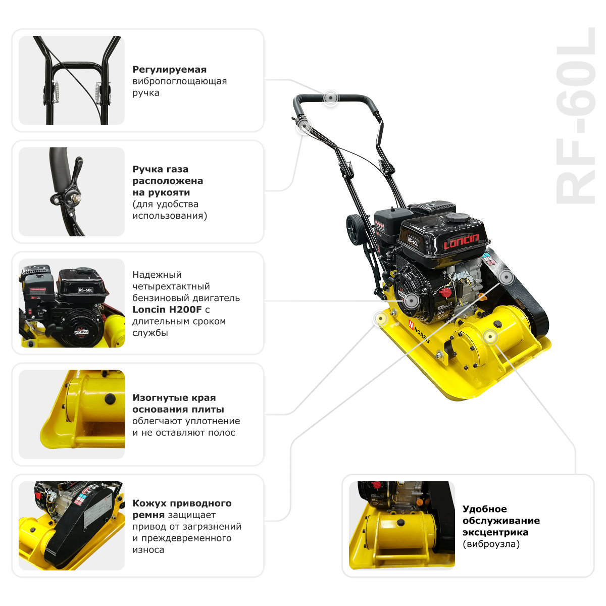 Виброплита бензиновая прямоходная NORSU RF-60L (колесный комплект)