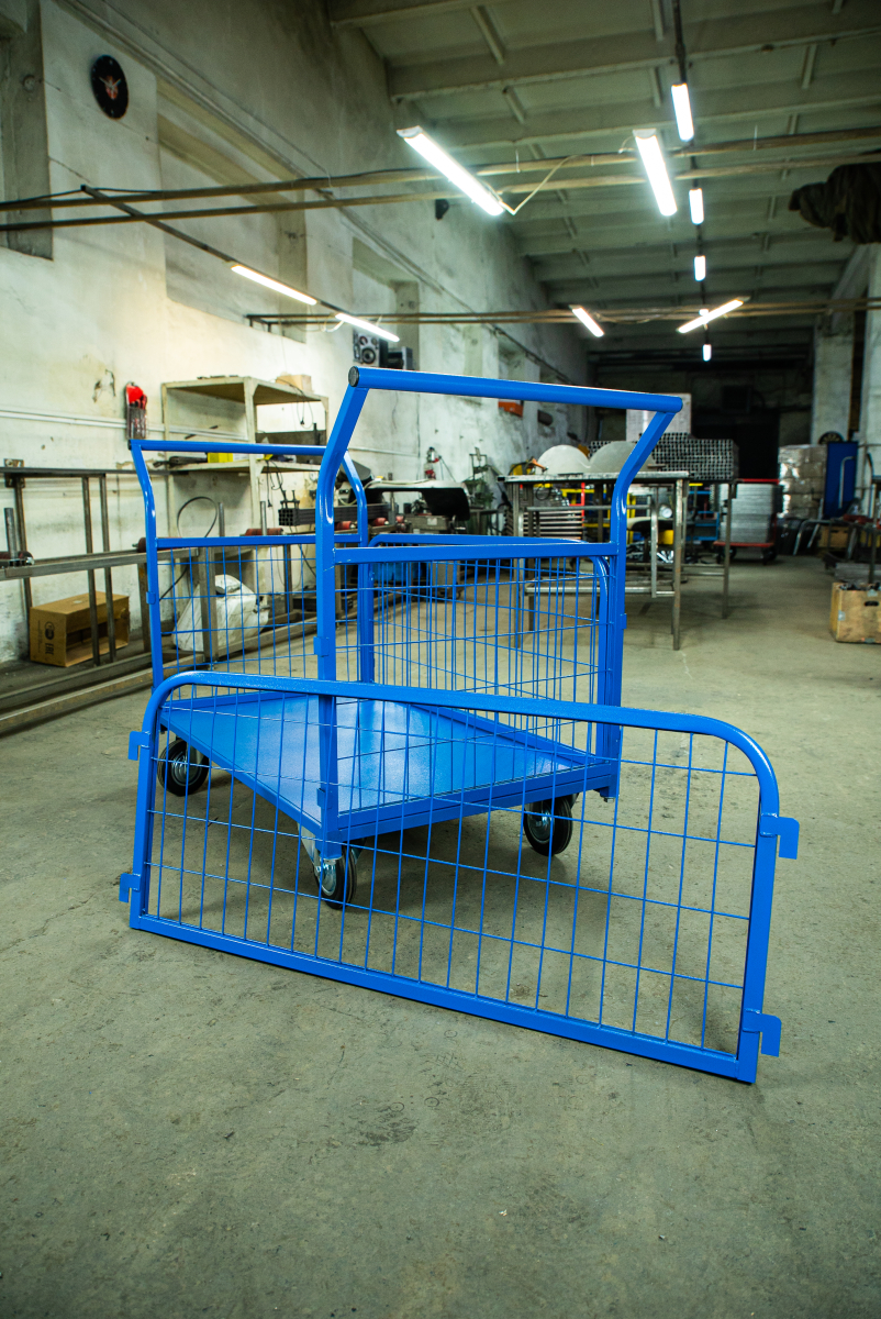 Тележка платформенная TOR ТП-3С (700х1200) с бортами из сетки и двумя ручками (колеса 160 мм)