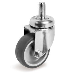 Колесо аппаратное Tellure Rota 386201 поворотное, диаметр 50мм, грузоподъемность 40кг, серая резина, полипропилен, штырь с резьбой M8