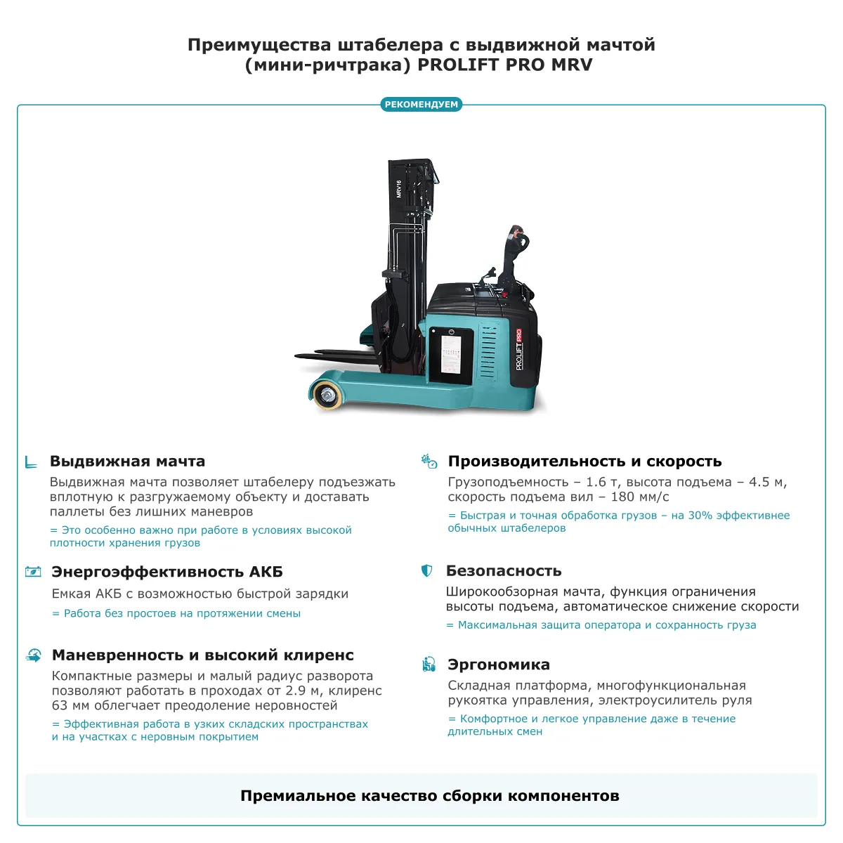 Штабелер с выдвижной мачтой (мини-ричтрак) PROLIFT PRO MRV 1645