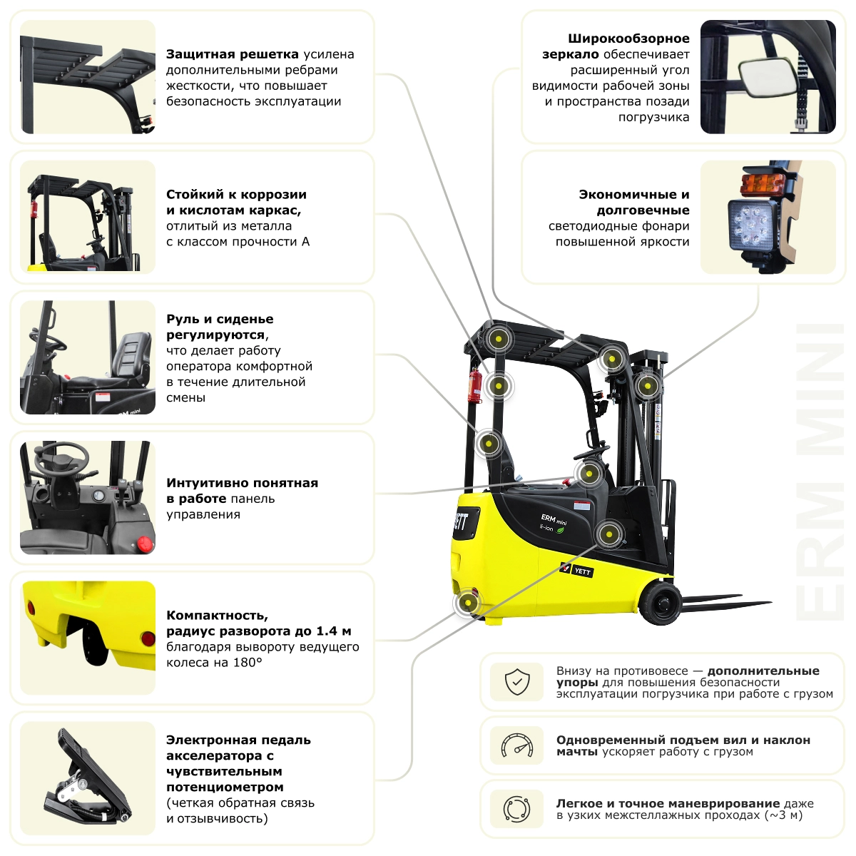 Электрический мини-погрузчик YETT ERM10 mini li-ion M350