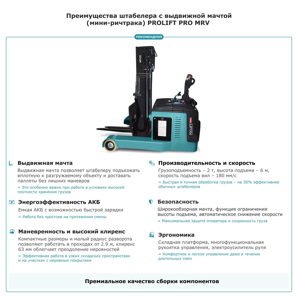 Штабелер с выдвижной мачтой (мини-ричтрак) PROLIFT PRO MRV 2060